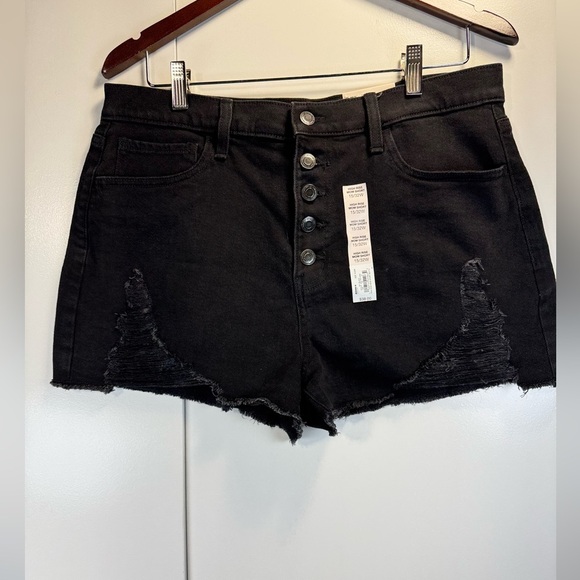 So - Mom Jean Shorts High-rise 5-pocket Destructive stretch Cut-off Junior Sz 15 - Picture 1 of 7